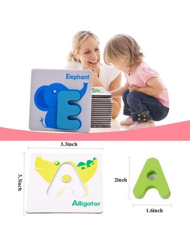 Juego de Tarjetas de Letras y Animales de Madera Vankcp