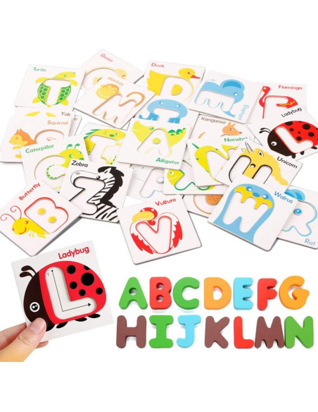 Juego de Tarjetas de Letras y Animales de Madera Vankcp Juego de Tarjetas de Letras y Animales de Madera Vankcp
