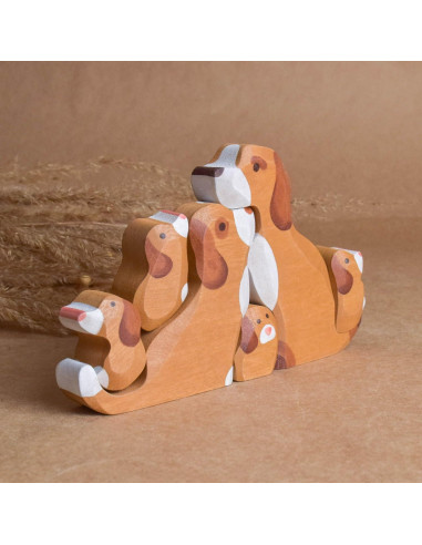 Puzzle de Madera Perros con Cachorros 6 Piezas Decoración Infantil