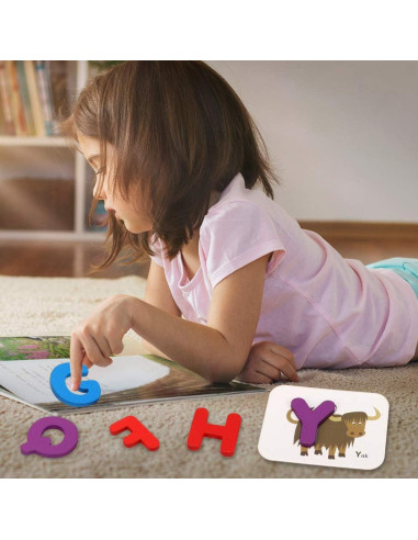 Juego de Tarjetas de Letras y Animales de Madera Vankcp