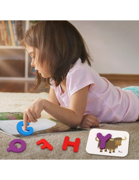 Juego de Tarjetas de Letras y Animales de Madera Vankcp Juego de Tarjetas de Letras y Animales de Madera Vankcp