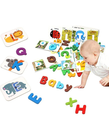 Juego de Tarjetas de Letras y Animales de Madera Vankcp