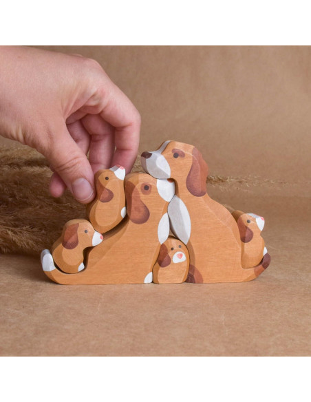Puzzle de Madera Perros con Cachorros 6 Piezas Decoración Infantil