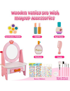Juego de Tocador de Madera Kizfarm con Espejo y Accesorios 2