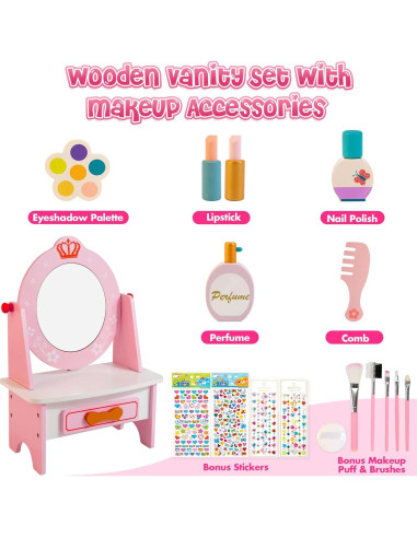Juego de Tocador de Madera Kizfarm con Espejo y Accesorios