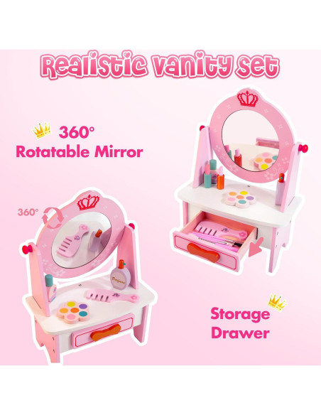 Juego de Tocador de Madera Kizfarm con Espejo y Accesorios