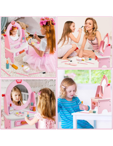 Juego de Tocador de Madera Kizfarm con Espejo y Accesorios