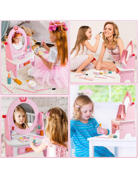 Juego de Tocador de Madera Kizfarm con Espejo y Accesorios