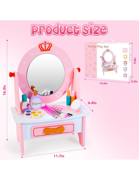 Juego de Tocador de Madera Kizfarm con Espejo y Accesorios