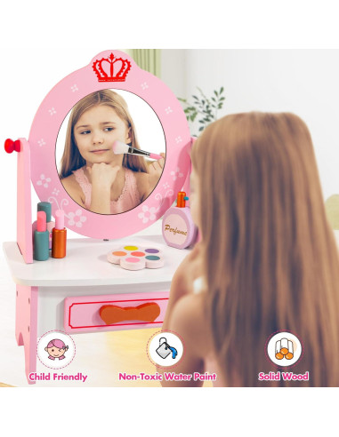 Juego de Tocador de Madera Kizfarm con Espejo y Accesorios