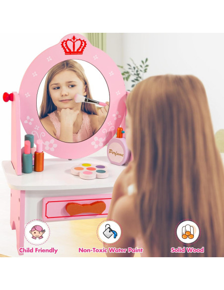 Juego de Tocador de Madera Kizfarm con Espejo y Accesorios
