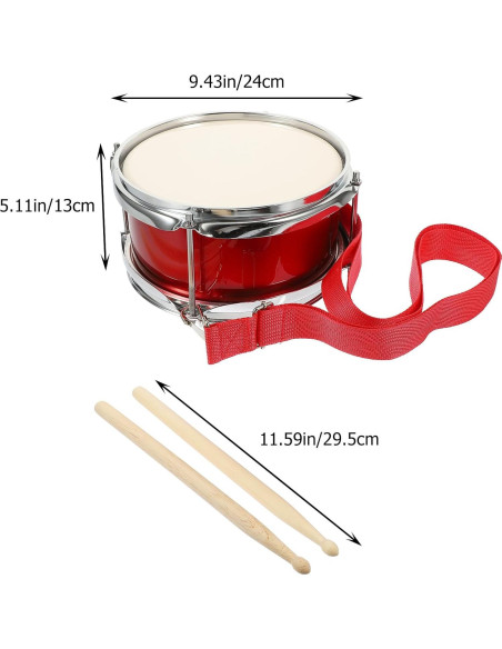 Tambor Infantil Vaguelly 24 cm con Mazo y Correa Rojo