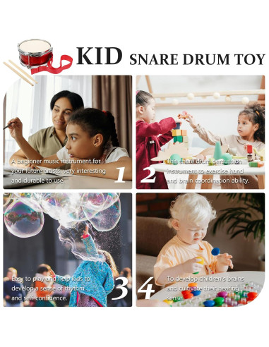 Tambor Infantil Vaguelly 24 cm con Mazo y Correa Rojo