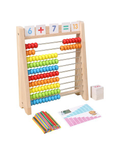 Ábaco de Madera GSERIN 10 Filas con Palitos y Tarjetas 1-100