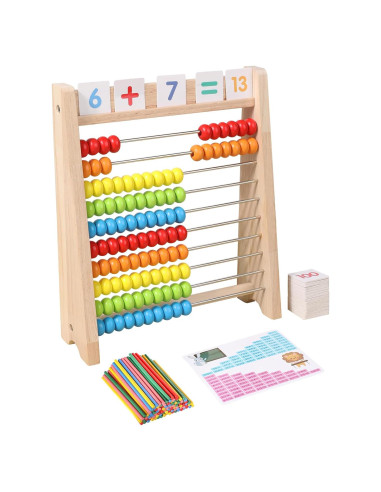 Ábaco de Madera GSERIN 10 Filas con Palitos y Tarjetas 1-100