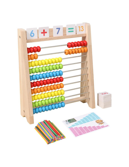 Ábaco de Madera GSERIN 10 Filas con Palitos y Tarjetas 1-100