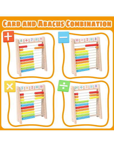Ábaco de Madera GSERIN 10 Filas con Palitos y Tarjetas 1-100