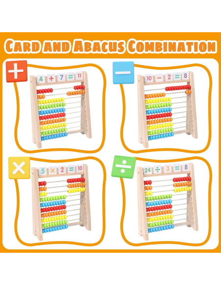 Ábaco de Madera GSERIN 10 Filas con Palitos y Tarjetas 1-100