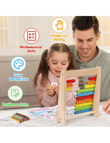 Ábaco de Madera GSERIN 10 Filas con Palitos y Tarjetas 1-100