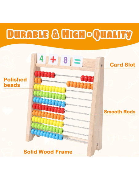 Ábaco de Madera GSERIN 10 Filas con Palitos y Tarjetas 1-100
