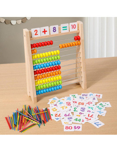 Ábaco de Madera GSERIN 10 Filas con Palitos y Tarjetas 1-100