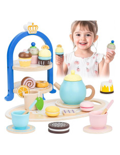 Juego de té de madera para niños 3 a 8 años - Set de fiesta