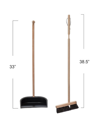 Escoba de Madera de Haya y Recipiente de Metal Creative Co-Op