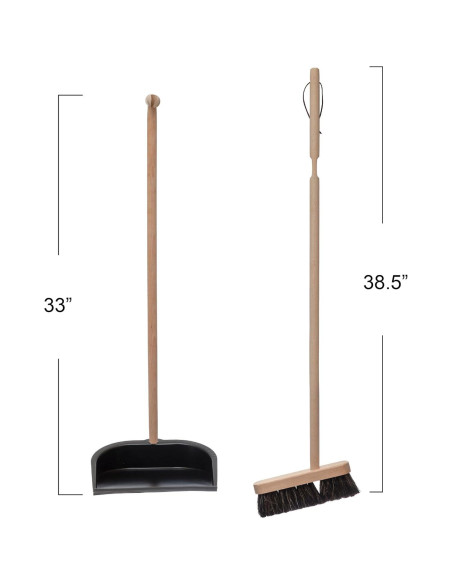 Escoba de Madera de Haya y Recipiente de Metal Creative Co-Op