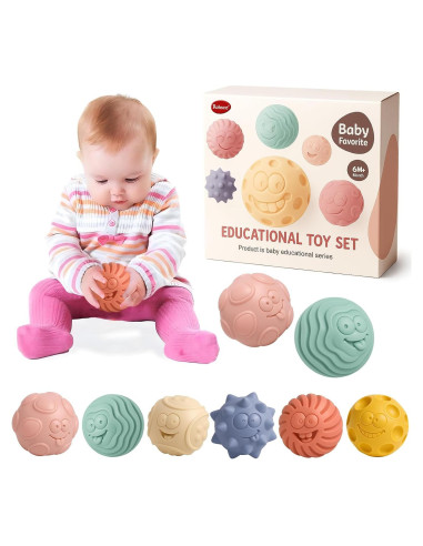 6 Pelotas Sensoriales Suaves para Bebés - Juguetes Montessori