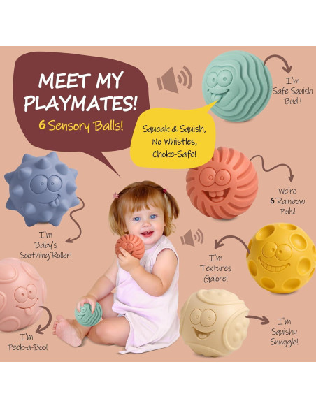 6 Pelotas Sensoriales Suaves para Bebés - Juguetes Montessori