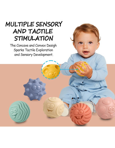 6 Pelotas Sensoriales Suaves para Bebés - Juguetes Montessori