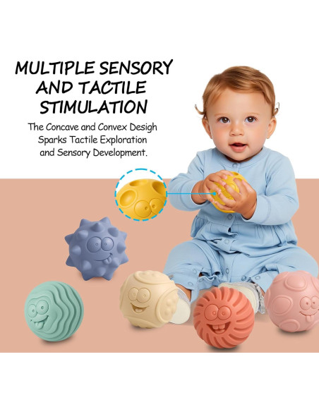 6 Pelotas Sensoriales Suaves para Bebés - Juguetes Montessori