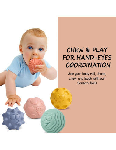 6 Pelotas Sensoriales Suaves para Bebés - Juguetes Montessori