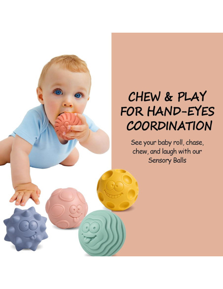 6 Pelotas Sensoriales Suaves para Bebés - Juguetes Montessori