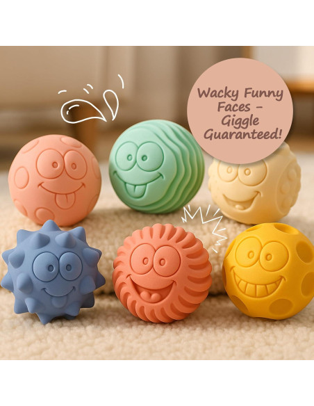 6 Pelotas Sensoriales Suaves para Bebés - Juguetes Montessori