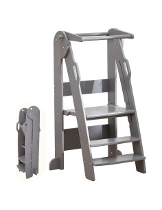 Taburete de Cocina Plegable FUNLIO Gris, Altura Ajustable 3 Niveles