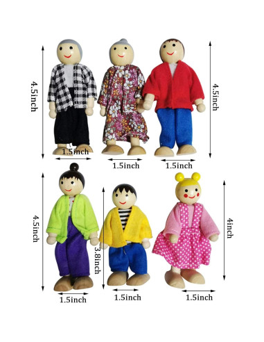 Figuras de Familia de Madera HanYoer - 6 Personajes para Casa de Muñecas