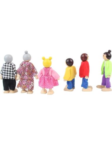 Figuras de Familia de Madera HanYoer - 6 Personajes para Casa de Muñecas