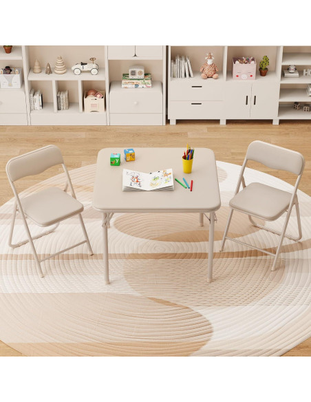 Conjunto de Mesa y Sillas Plegables GAOMON para Niños Beige