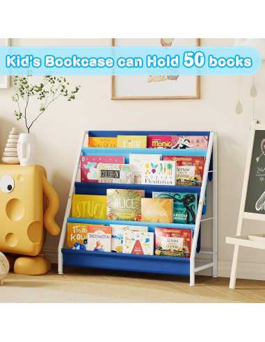 Estante Montessori Azul para Libros Infantiles 4 Niveles