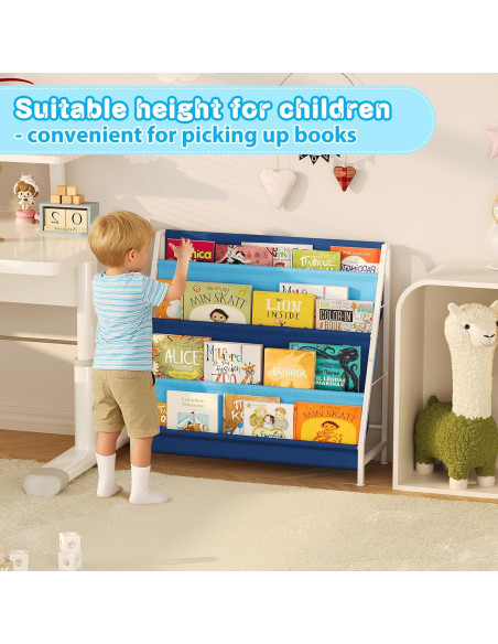Estante Montessori Azul para Libros Infantiles 4 Niveles