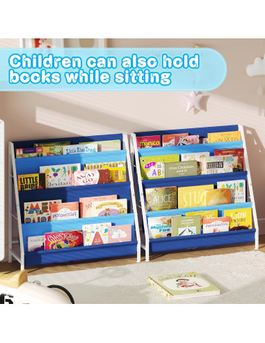Estante Montessori Azul para Libros Infantiles 4 Niveles