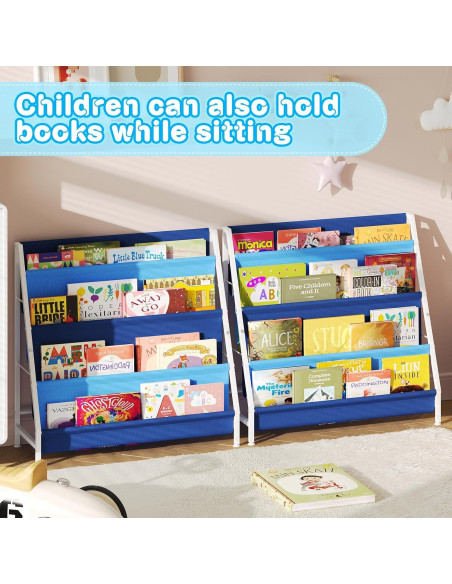 Estante Montessori Azul para Libros Infantiles 4 Niveles