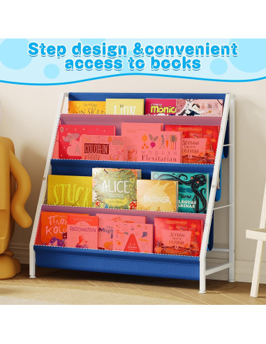 Estante Montessori Azul para Libros Infantiles 4 Niveles