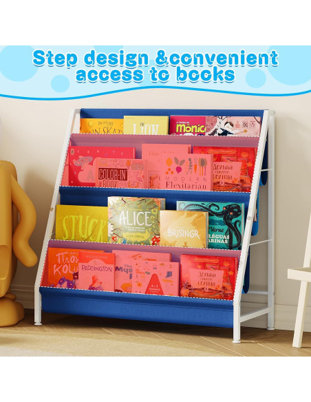 Estante Montessori Azul para Libros Infantiles 4 Niveles