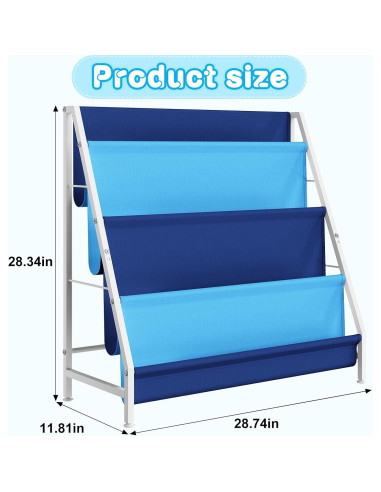 Estante Montessori Azul para Libros Infantiles 4 Niveles