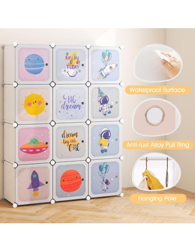 Armario Infantil INFANS Blanco 12 Cubos y 2 Rieles Colgantes