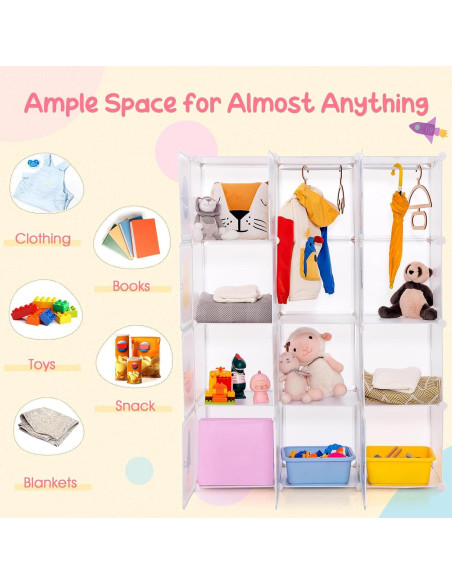 Armario Infantil INFANS Blanco 12 Cubos y 2 Rieles Colgantes