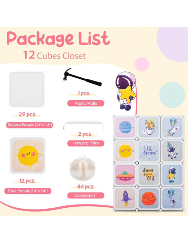 Armario Infantil INFANS Blanco 12 Cubos y 2 Rieles Colgantes