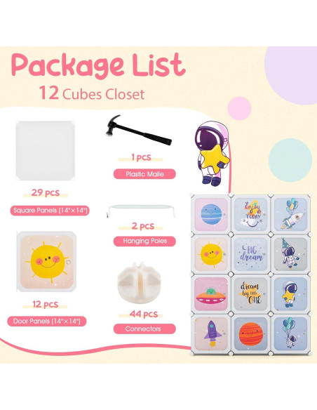 Armario Infantil INFANS Blanco 12 Cubos y 2 Rieles Colgantes